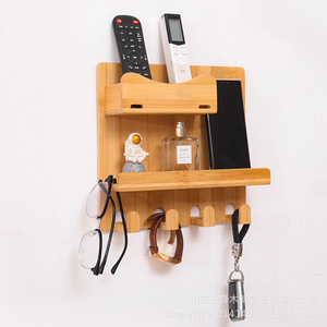 Wooden Wall Mounted Storage Rack 3 Tier With <b>Hooks</b> For Remote Phone Keys And Miscellaneous Items - Product Image 3