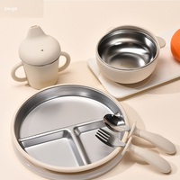 Ensemble de vaisselle pour bébés et tout-petits, bol à ventouse en silicone pour enfant, assiette, gobelet d'apprentissage, bol en acier inoxydable 304, assiettes, ensemble d'alimentation pour bébé