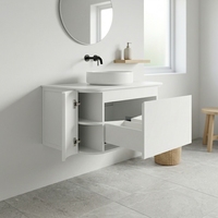Kabinet Kamar Mandi Modern Menggantung, Kayu Lapis Putih Matte, Laci dengan Tempat Warna, Tanpa Wastafel, Proyek Hotel Custom