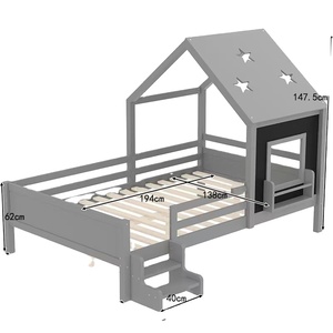 Cama Infantil con Diseño de Estrella, Ventana en el Techo, para Niños y Niñas Adolescentes, de Madera Maciza, Escaleras Bajas, Librería y <span class=keywords><strong>Pizarra</strong></span> - Product Image 6