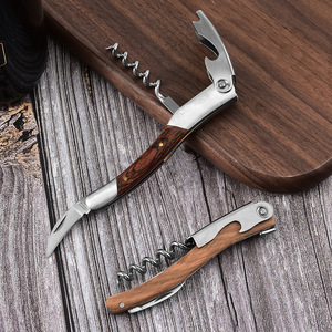 Stainless Steel Wine Opener 11.15cm Wooden Handle 4 In 1 Corkscrew Tool Flat Wing Design Classical Style - Product Image 2