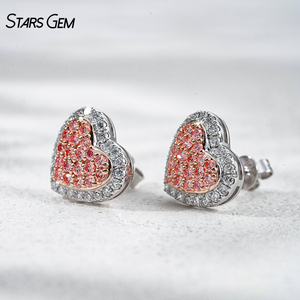 Starsgem เครื่องประดับที่ดี10K แข็งทองแฟนซีสีชมพูห้องแล็ปปลูกเพชรรูปหัวใจต่างหูเพชร - Product Image 5