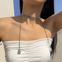Collier long transfrontalier euro-américain, style minimaliste et polyvalent, avec pendentif en chaîne de bambou en fer orné de diamants, style Ins