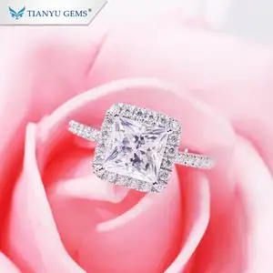 Tianyu宝石高級プリンセスカットDEFカラーモアッサナイトダイヤモンドホワイトゴールド結婚指輪