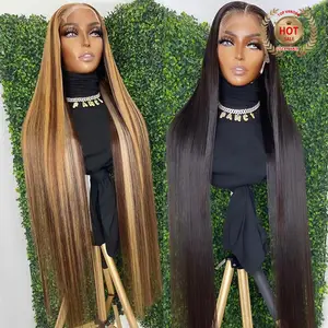 Lace Front Wig Virgin Brazilian Hair Highlight Wig HD Frontal Wig Transparent Human Hair Straight Highlight 1B Honey Brown Color