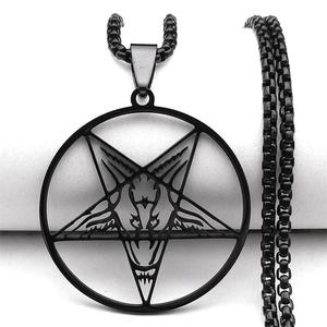 Grande Collana Talismano Baphomet in Acciaio Inossidabile, Gioiello Gotico Pagano con Pentagramma per Uomo, Amuleto Satanico, Gioiello Gotico con Capra, Amuleto di Lucifero - Product Image 3