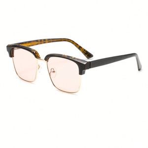 2025 Trendy Retro TR90 Driving Sun Glasses UV400 Half <b>Frame</b> <b>Square</b> Sunglasses for Men - Product Image 4