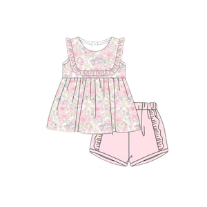 GSSO3448 CUSTOM Ensemble sans manches pour petite fille, imprimé fleurs bleues, tenues pour enfants, vente en gros - Product Image 6
