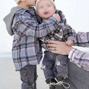 Custom Printed Dad and Son Outfit Long Sleeve <strong>Flannel</strong> Hoodie <strong>Shirts</strong> Family Matching Men Kids Casual Button Down Plaid <strong>Shirt</strong> - Product Image 2