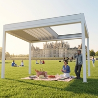 Pergola bioclimatique en aluminium à lames orientables avec éclairage LED - Abri solaire imperméable et durable de style antique pour patio extérieur et jardin