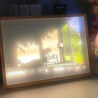 Peinture LED 3D Nature Morte Écologique Impressionniste Faite à la Main avec Cadre Photo en Bois Décoration Murale Support Toile pour Décoration Intérieure