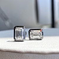 Boucles d'oreilles en diamant de laboratoire certifié IGI, taille émeraude 1 carat, couleur D, plaqué or 14k 18k, clous vintage pour femme, cadeau de mariage