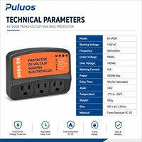 Prise de protection contre les surtensions intelligente Puluos KE-V008 110V 15A, protection contre les surtensions, 3 prises, Power Guard