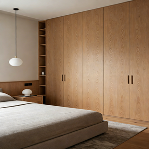 Armoires en bois massif personnalisées BALOM avec porte plate, design minimaliste, grande capacité, meubles de chambre à coucher - Product Image 1