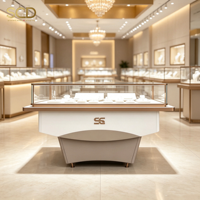 Vitrine à bijoux en verre trempé et métal, style simple, verrouillable, avec éclairage LED et tiroir de rangement pour magasin de détail
