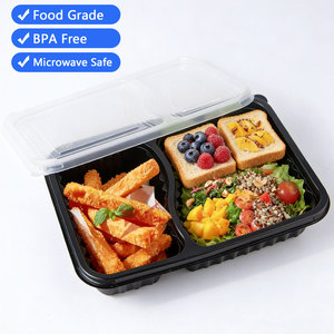 Conteneur alimentaire jetable en plastique PP à 2 compartiments, hermétique, compatible micro-ondes, avec couvercle, impression personnalisée, boîte de préparation de repas - Product Image 1
