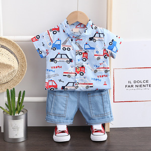 Vêtements pour enfants de haute qualité en gros, ensembles de vêtements pour garçons, chemises à thème automobile et jeans pour enfants - Product Image 3