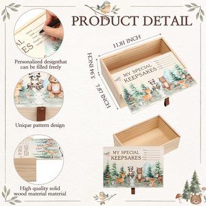 Boîte à souvenirs en bois pour bébé avec animaux <span class=keywords><strong>de</strong></span> la jungle, boîte à souvenirs pour garçons ou filles, boîte à souvenirs pour parents nouveau-nés pour souvenir - Product Image 3