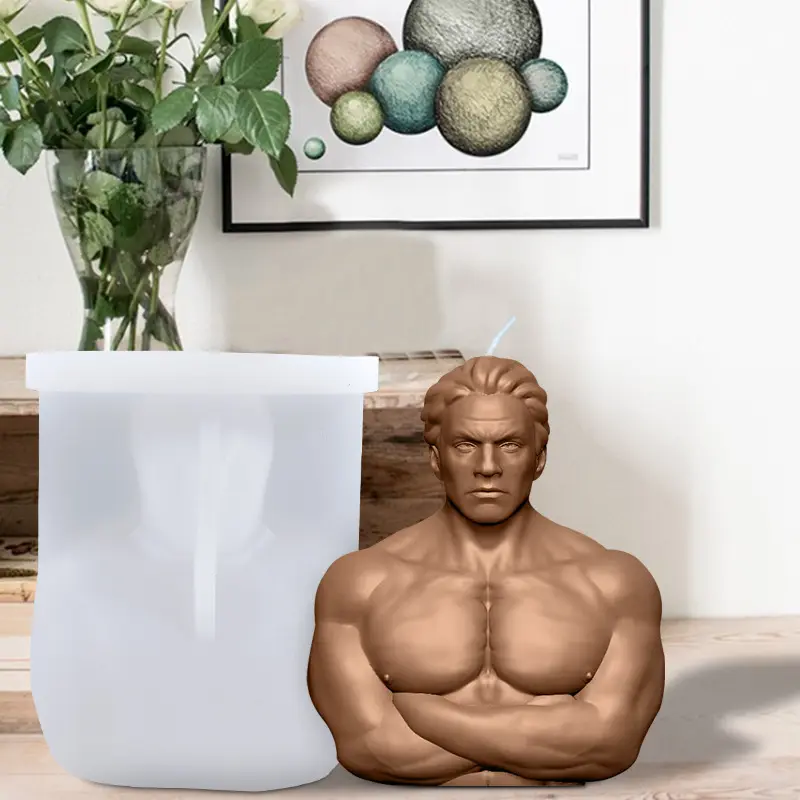 B-3481 Three dimensional half body muscle male Candle Mold Silicone Muscle Male Upper Body Candle Mold Suitable