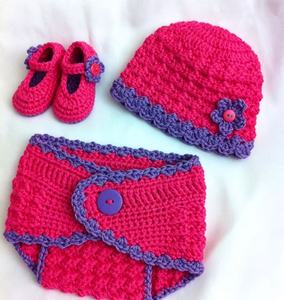 Ensemble de vêtements pour bébé en crochet, fleur rose, bonnet, chaussons, bavoir, tenue tricotée pour nourrisson, accessoires photo - Product Image 2