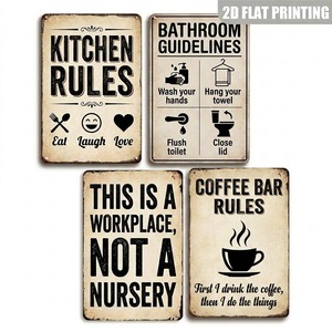 Disponibilità Immediata - Targa in Alluminio Antiruggine 20x30cm con Regole del Caffetteria, Personalizzabile, Scritta Divertente per il Lugaro di Lavoro, Piastra Artistica in Metallo - Product Image 1