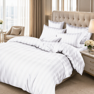 Poland Stock White Hotel <b>Bedding</b> <b>Set</b> Sateen <b>Stripe</b> Polyester Duvet Cover for EU Dropshipping Hospitality Linen - Product Image 4