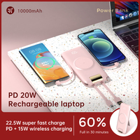 Batterie externe sans fil à charge rapide 22,5 W avec affichage numérique, 10000 mAh 20000 mAh, 4 câbles intégrés et support de fixation – Tendance