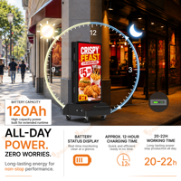 Affichage numérique mobile extérieur double face Android 14 RK3576 2000 nits IP65 avec lecteur publicitaire et batterie 22H