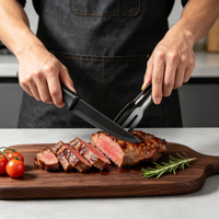 Ensemble de 12 couteaux à steak en acier inoxydable 3CR13 avec manches en plastique ambidextres et bord dentelé