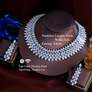 Luxe Chunky Volledige Zirconia Verharde Diner Party Bridal Wedding Choker Grote Ketting En Oorbellen Cz Sieraden Sets Voor Vrouwen - Product Image 4