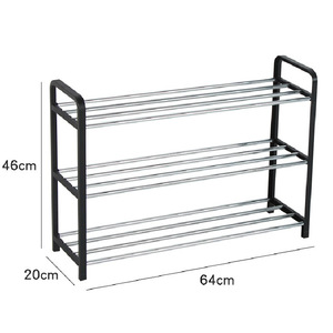 Schuh regal <span class=keywords><strong>3</strong></span> Tier für den Eingangs bereich Robuster Schuh organisator Aufbewahrung für Wohnheim Heavy Duty Black Metal Schuh regal mit Haken - Product Image 1