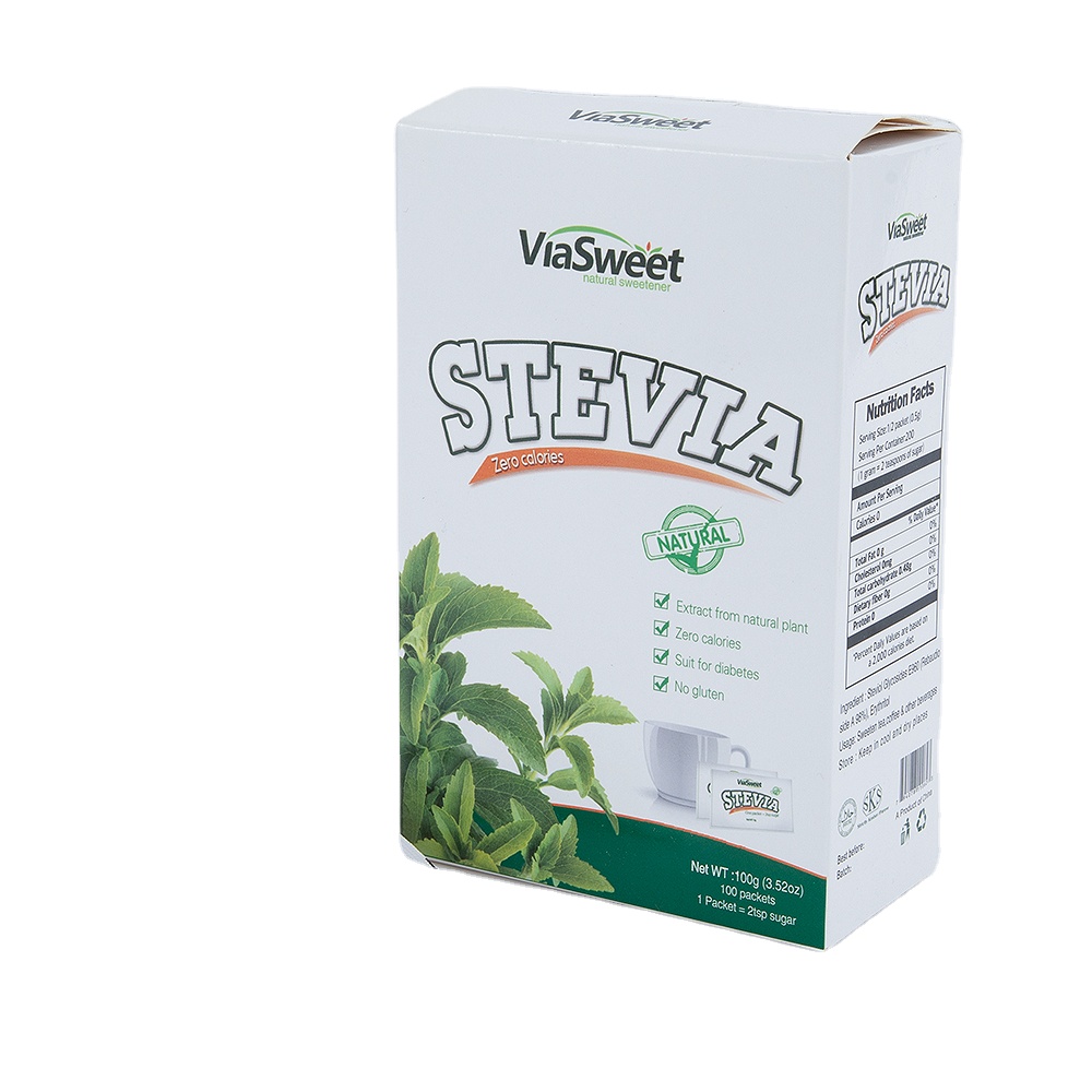 Viasweet Organic Stevia Extract Sugar All-Natural Sweetener No Calories Stevia Granular Sweetener Packets