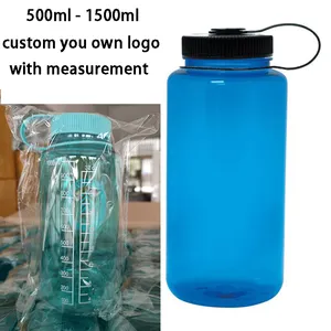 Logotipo personalizado de plástico 1000ml 32oz botella de agua de gran capacidad de gran tamaño de boca ancha viaje deporte agua Drinkware mango muestra gratis