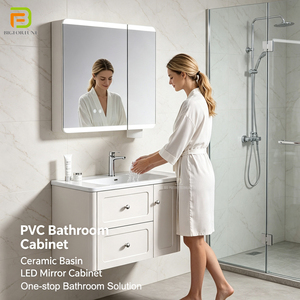 <span class=keywords><strong>Meuble</strong></span> de salle de bain mural en PVC étanche avec vasque simple, ensemble de <span class=keywords><strong>meuble</strong></span>-lavabo avec miroir LED anti-buée, mobilier de salle de bain - Product Image 3