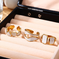 Plaqué or Chunky réglable empilable doigt bague Pack ouvert gouttes-peinture finition nacrée feuille bague bijoux cadeau pour les femmes