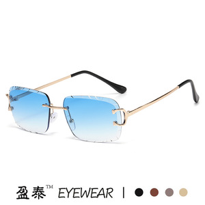 Eyewear Square <b>Rimless</b> <b>Sunglasses</b> Gold Frame PC Lens UV400 Women's Fashion - Product Image 5