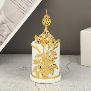 Brûleur d'encens minimaliste en métal doré en forme d'arbre, style simple, décoration aromatique pour la maison, porte-bougie de luxe léger pour huiles essentielles - Product Image 4