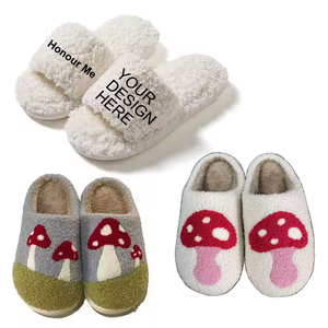 Pantoufles personnalisées en lin à motif floral et à carreaux, douces, rembourrées, chaudes, cadeau, pantoufles animales, pantoufles de chambre personnalisées, pantoufles unisexes en fourrure pour la maison - Product Image 4