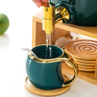 Bouteille de stockage en céramique de 3 litres pour restaurant, bouilloire froide, tasse à eau, distributeur de boissons avec robinet et plateau