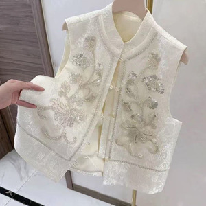 Collezione Primavera/Estate 2026: Elegante <span class=keywords><strong>Gilet</strong></span> da <span class=keywords><strong>Donna</strong></span> in Stile Cinese, Bianco, Ecologico, con Motivo Floreale - Product Image 1