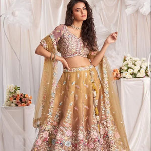 Royal Bridal NET and gotapatti & Moti งานปักลายกึ่งเย็บ lehenga choli & dupatta - Product Image 1