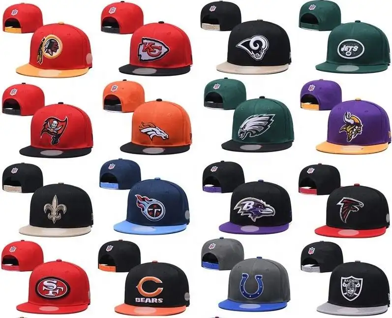 ที่กําหนดเองคุณภาพสูง 6 แผงทีมฟุตบอลเย็บปักถักร้อยหมวกปีกแบนปรับ NFL วินเทจกีฬาระบายอากาศ Snapback หมวก