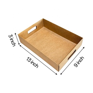 Dùng một lần tự nhiên Kraft nâu giấy phục vụ khay với xử lý kích thước tùy chỉnh Cookie bánh ngọt đóng gói thực phẩm lớn khay - Product Image 1