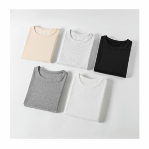 240GSM 91.5% Cotton 8.5% Spandex Casual <b>Women</b> Autumn Long Sleeve <b>Thermal</b> Knitted Fleece Undershirt Winter Base Layer - Product Image 2