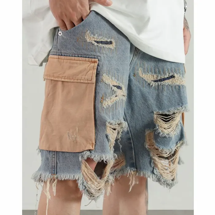 Oem Fog Voorraad Drop Verzending Mannen Denim Patches Verf Ripped Stiksels Jeans Korte