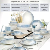Service de table en porcelaine de luxe éthéré, motif marbre bleu, nouveau style chinois moderne, dégradé aquarelle, assiettes et bols en porcelaine fine