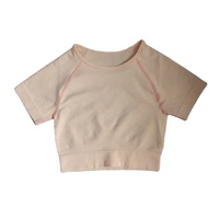 Camiseta Deportiva de Manga Corta para Mujer, 90% Nailon, 10% Elastano, Color Sólido, Sin Costuras, para Yoga, Fitness, Gimnasio