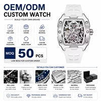 Montre mécanique automatique pour homme Megir 8602 avec logo personnalisé, cadran squelette, bracelet en caoutchouc, boîtier tonneau, montre-bracelet lumineuse creuse, OEM ODM