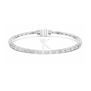 Bracelet barre baguette diamant East West avec diamants de laboratoire en or jaune, bracelet tennis, bijoux minimalistes à superposer - Product Image 3
