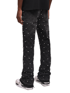 Yinope - Jeans de Mezclilla Negros Vintage para Hombre, Diseño Nuevo, con Cuentas de Piedras Preciosas, Corte Recto - Product Image 3